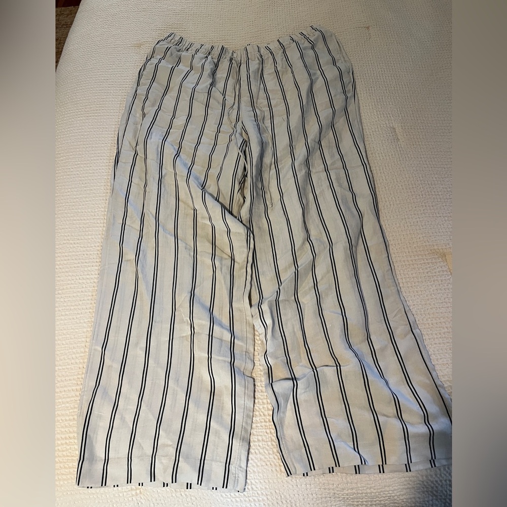 H&M Beige Striped Linen Pants